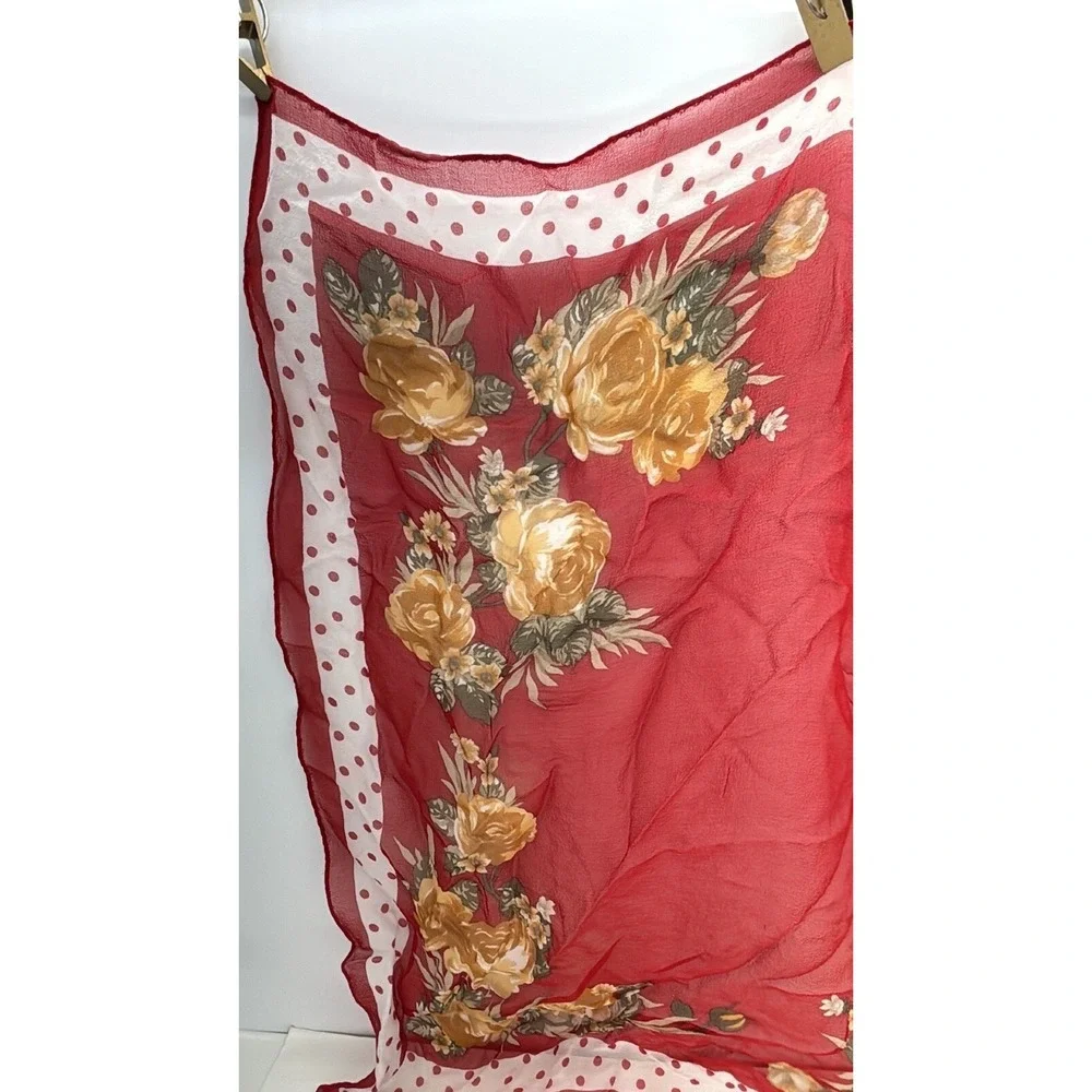Vtg Liz Claiborne Floral Yellow Gold Green White‎ Crepe Silk Scarf 18x18